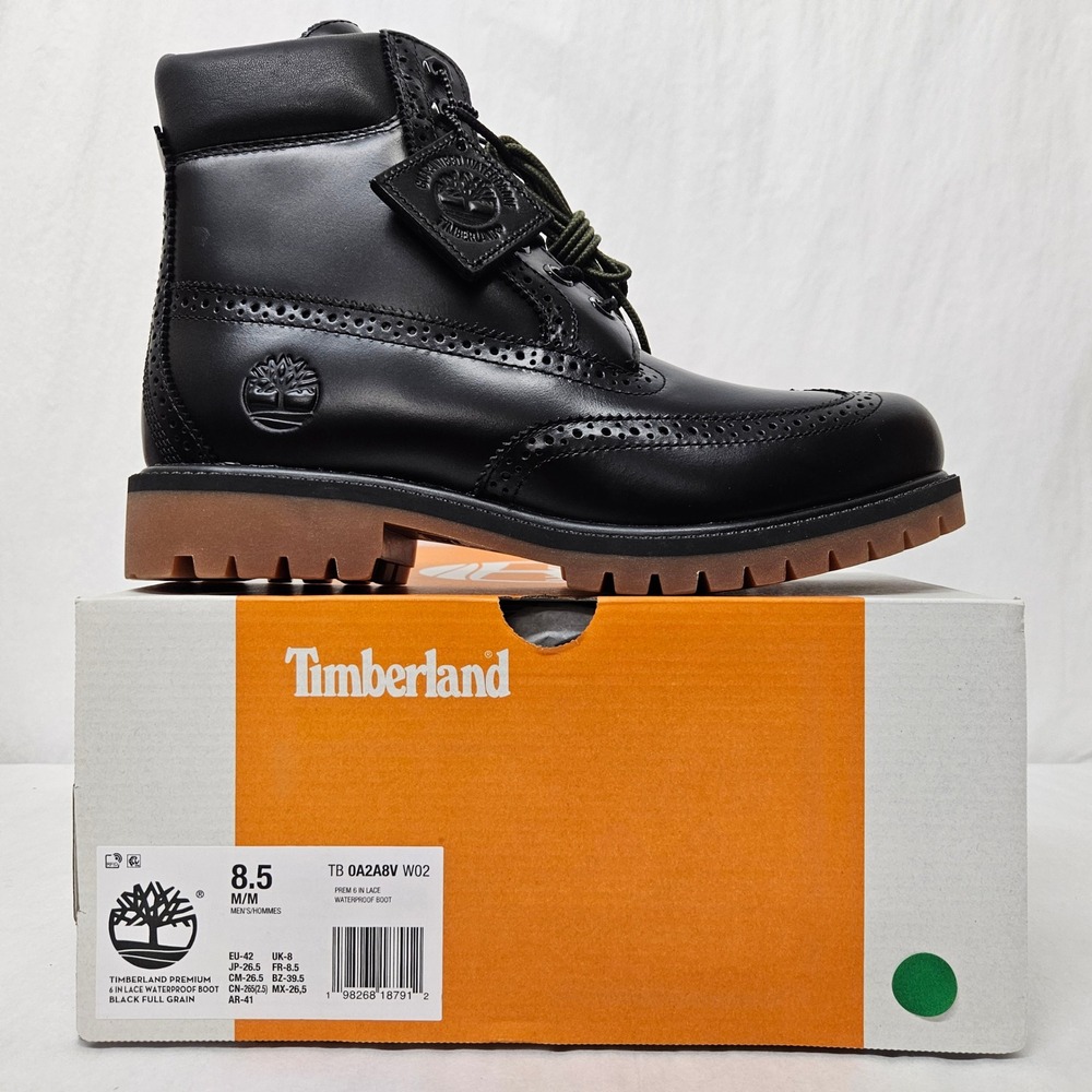 Timberland Premium 6 Inch Boot Waterproof Wingtip TB0A2A8VW02 Black Men Size 8.5